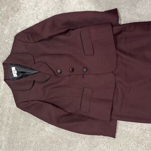 Le Suit Burgundy Suit Jacket and Skirt